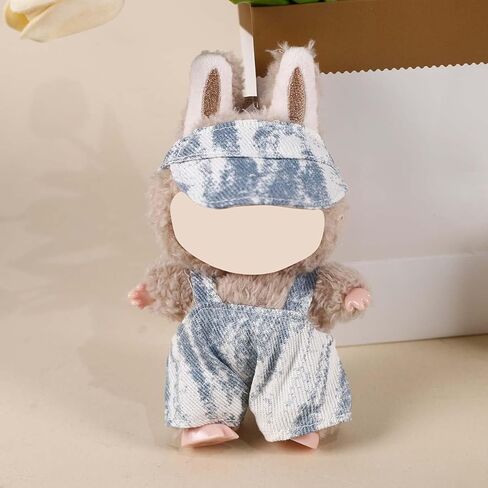 Compatible with Labubu 15cm/17cm (No Doll Included)- Blue Denim Tie-Dye Cap & Overalls Set, Stylish Doll Outfit Accessories (Blue Tie-Dye) in Saudi Arabia