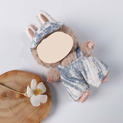Compatible with Labubu 15cm/17cm (No Doll Included)- Blue Denim Tie-Dye Cap & Overalls Set, Stylish Doll Outfit Accessories (Blue Tie-Dye) in Saudi Arabia