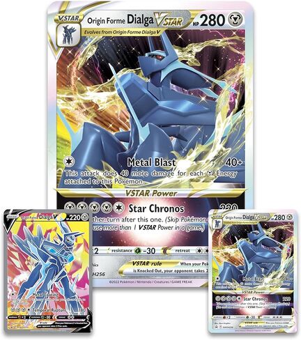 Pokémon TCG: مجموعة Origin Forme Dialga VSTAR Premium (بطاقتان ترويجيتان من رقائق معدنية محفورة، وبطاقة رقائق معدنية كبيرة الحجم و5 عبوات معززة) in Kuwait