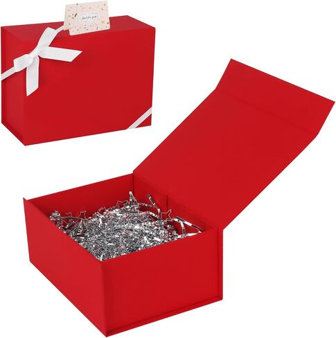 CHARMGIFTBOX Red Gift Box with Lids, 8.7x6.7x4 Inch Luxury Gift Boxes with Ribbon/Card Collapsible Cardboard Gift Wrap Box with Magnetic Closure for Birthday Party Bridesmaid Valentine Christmas in Saudi Arabia