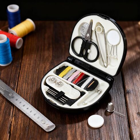Mini Portable Sewing Kit, Basic Emergency Emergency Sewing Supplies with Needles, Threads, Buttons, Scissors - Travel Sewing Box for Women, Beginners(Black) in Saudi Arabia