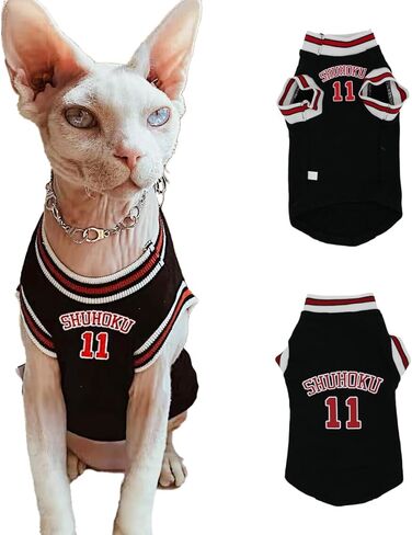 قميص كرة السلة Sphynx Cat، قميص للحيوانات الأليفة مستوحى من الرسوم المتحركة، زي قطني قابل للتمدد للقطط والكلاب الصغيرة بدون شعر، زي رياضي بدون أكمام للقطط (أحمر، كبير (5-7 رطل)) in Saudi Arabia