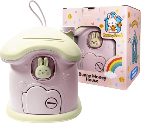 بنك العملات المعدنية للأطفال من Bunny House - بنك أصبع أرنب متين بمقبض وقفل - وعاء توفير لطيف للأطفال الصغار للفتيات والفتيان - ديكور غرفة الحضانة Kawaii - هدية صندوق المال الأول - وردي in Saudi Arabia