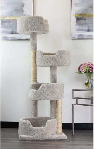 Maykoosh Rustic Romance Large Cat Stairway Neutral Color Solid Wood Cat Playground, Modern Multi-Level Cat Tree Tower for Indoor Cats, 20" L x 20" W x 55" H Beige in Saudi Arabia