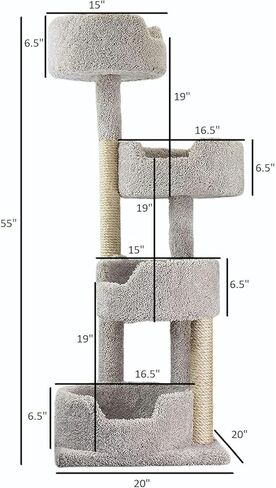 Maykoosh Rustic Romance Large Cat Stairway Neutral Color Solid Wood Cat Playground, Modern Multi-Level Cat Tree Tower for Indoor Cats, 20" L x 20" W x 55" H Beige in Saudi Arabia