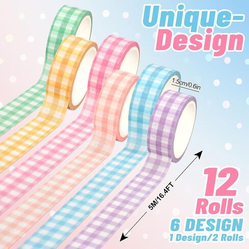 AnyDesign 12 لفة عيد الفصح منقوشة اشي الشريط اخفاء الشريط مجموعة الباستيل الملونة القماش القطني متقلب أشرطة ورق التغليف الزخرفية لسجل القصاصات الربيع DIY الحرف الفنية in Kuwait