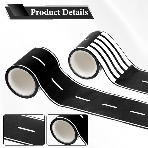 4 Rolls Roadway Tape, 65 Ft Long x 2 In Wide Black Road Track Tape Removable Residue Free Toy Car Road Tapes Stickers for Floors, DIY Toy Car Roadway Race, Kids Birthday Party Decoration (2 Styles) in Saudi Arabia