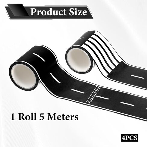4 Rolls Roadway Tape, 65 Ft Long x 2 In Wide Black Road Track Tape Removable Residue Free Toy Car Road Tapes Stickers for Floors, DIY Toy Car Roadway Race, Kids Birthday Party Decoration (2 Styles) in Saudi Arabia