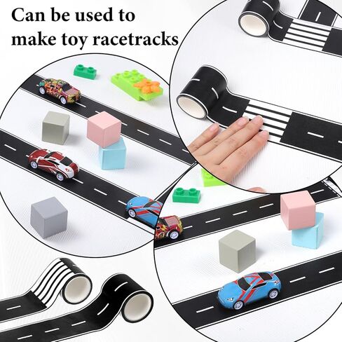 4 Rolls Roadway Tape, 65 Ft Long x 2 In Wide Black Road Track Tape Removable Residue Free Toy Car Road Tapes Stickers for Floors, DIY Toy Car Roadway Race, Kids Birthday Party Decoration (2 Styles) in Saudi Arabia