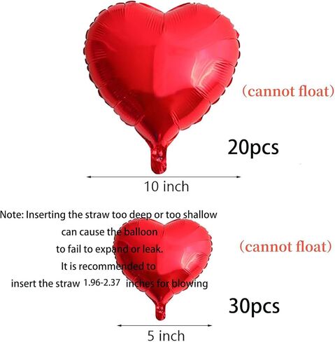 50 Pcs Red Heart Balloon 20 Pcs 10 inch Foil Balloon 30 Pcs 5 inch Mini Balloon for Wedding Bridal Shower Anniversary Valentines Day Engagement Marriage Party Decorations Supplies in Saudi Arabia