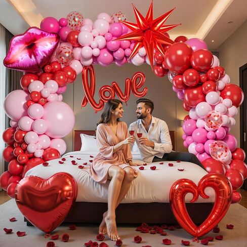 363PCS Valentines Day Balloon Arch Kit with 200 Rose Petals, Heart, Lips, Love and Star Foil Balloons, Pink and Red Balloon Arch Kit for Valentines Day Party Decorations in Saudi Arabia