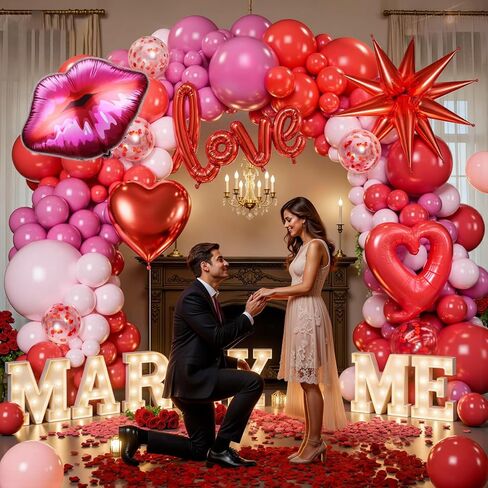 363PCS Valentines Day Balloon Arch Kit with 200 Rose Petals, Heart, Lips, Love and Star Foil Balloons, Pink and Red Balloon Arch Kit for Valentines Day Party Decorations in Saudi Arabia