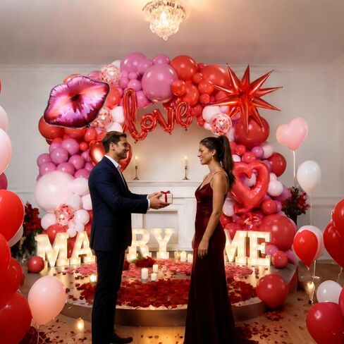 363PCS Valentines Day Balloon Arch Kit with 200 Rose Petals, Heart, Lips, Love and Star Foil Balloons, Pink and Red Balloon Arch Kit for Valentines Day Party Decorations in Saudi Arabia