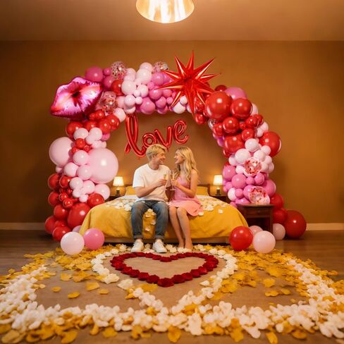 363PCS Valentines Day Balloon Arch Kit with 200 Rose Petals, Heart, Lips, Love and Star Foil Balloons, Pink and Red Balloon Arch Kit for Valentines Day Party Decorations in Saudi Arabia