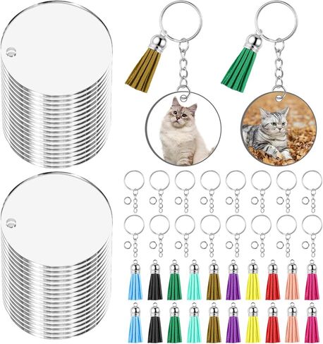 SHENLIU 320 Pcs Acrylic Keychain Blanks Kit, Including Clear Acrylic Blanks, Keychain Tassels, Key Rings, Jump Rings 2 Inch Round Double-Sided Blank for DIY Key Chain Vinyl DIY Crafting in Saudi Arabia
