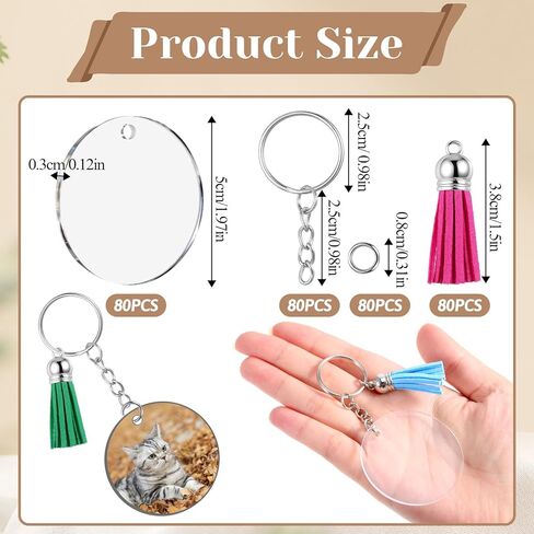 SHENLIU 320 Pcs Acrylic Keychain Blanks Kit, Including Clear Acrylic Blanks, Keychain Tassels, Key Rings, Jump Rings 2 Inch Round Double-Sided Blank for DIY Key Chain Vinyl DIY Crafting in Saudi Arabia