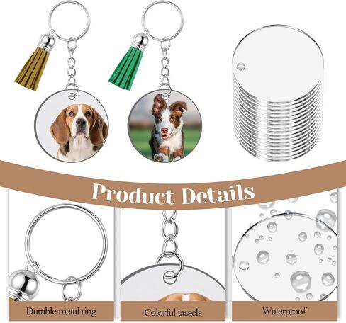 SHENLIU 320 Pcs Acrylic Keychain Blanks Kit, Including Clear Acrylic Blanks, Keychain Tassels, Key Rings, Jump Rings 2 Inch Round Double-Sided Blank for DIY Key Chain Vinyl DIY Crafting in Saudi Arabia