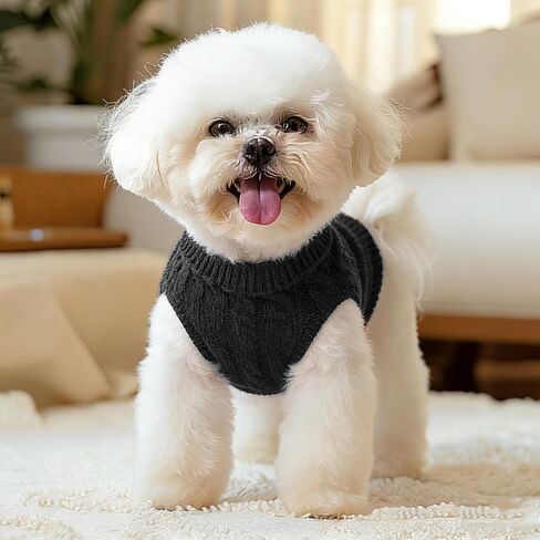 Cute Winter Dog Sweater, Fashion Twist Knit Pet Sweater for Small Medium Dogs to Keep Warm in Cold Weather, Practical Puppy Sweaters with Candy Color for Daily Wear (Black,Medium) in Saudi Arabia