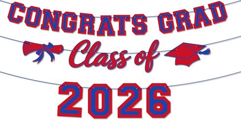 Class of 2026 Blue Red Graduation Banner Decorations, Congrats Grad Garlands in Kuwait