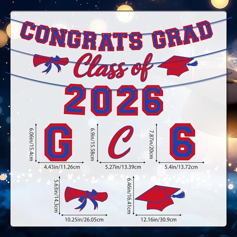 Class of 2026 Blue Red Graduation Banner Decorations, Congrats Grad Garlands in Kuwait