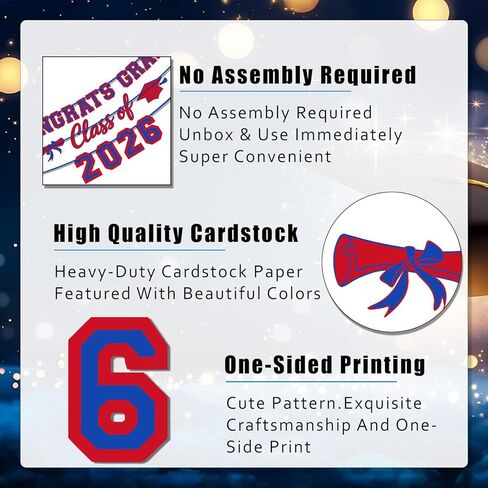 Class of 2026 Blue Red Graduation Banner Decorations, Congrats Grad Garlands in Kuwait