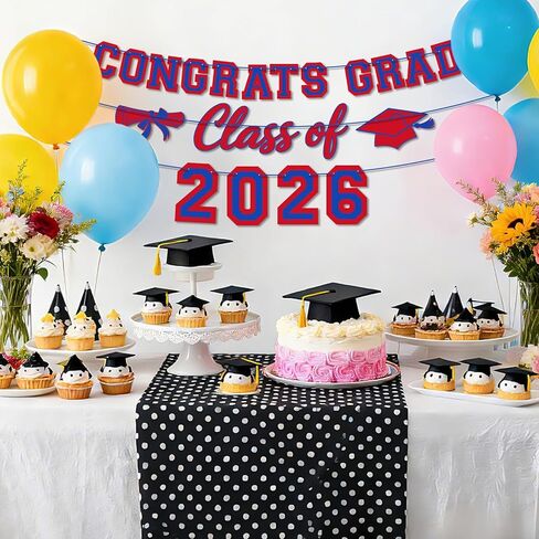 Class of 2026 Blue Red Graduation Banner Decorations, Congrats Grad Garlands in Kuwait
