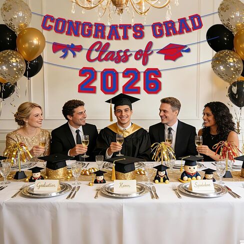 Class of 2026 Blue Red Graduation Banner Decorations, Congrats Grad Garlands in Kuwait