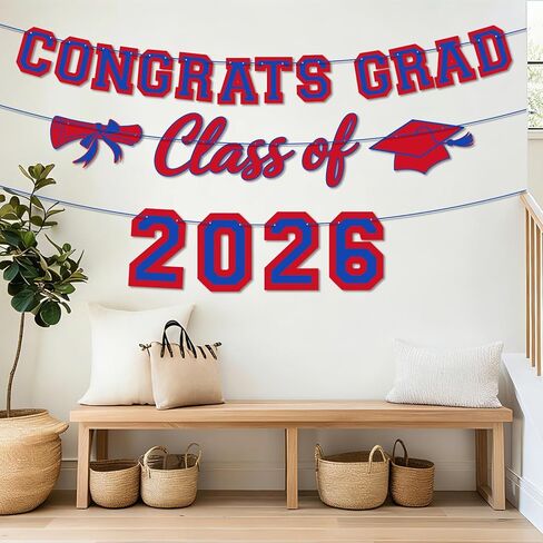 Class of 2026 Blue Red Graduation Banner Decorations, Congrats Grad Garlands in Kuwait