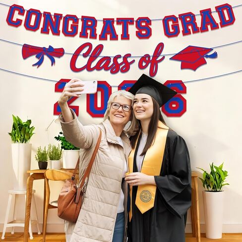 Class of 2026 Blue Red Graduation Banner Decorations, Congrats Grad Garlands in Kuwait