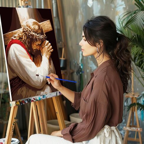 CEOVR Jesus Prayer Paint by Numbers Kit for Adults, Easter Cross Paint by Number Kits on Canvas for Beginner, Adult Crafts Kits Wall Art Decor for Home Office 16x20In/40×50cm,No Frame in Saudi Arabia