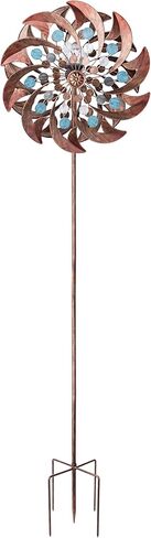 Teamson Home تعمل بالطاقة الشمسية على شكل فراشة توليب معدنية دوارة الرياح مع ضوء LED للفناء الخارجي والحديقة الخلفية وديكور التزيين، ارتفاع 73 بوصة، أزرق مخضر in Kuwait