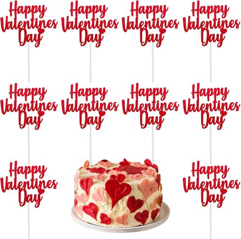 10PCS Happy Valentines Day Cake Toppers Glitter Valentines Heart Cupcake Toppers for Valentine’s Day Birthday Wedding Anniversary Engagement Party Cake Decoration Supplies Red in Saudi Arabia