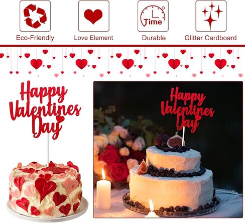 10PCS Happy Valentines Day Cake Toppers Glitter Valentines Heart Cupcake Toppers for Valentine’s Day Birthday Wedding Anniversary Engagement Party Cake Decoration Supplies Red in Saudi Arabia