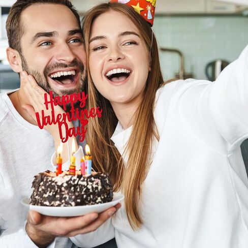 10PCS Happy Valentines Day Cake Toppers Glitter Valentines Heart Cupcake Toppers for Valentine’s Day Birthday Wedding Anniversary Engagement Party Cake Decoration Supplies Red in Saudi Arabia