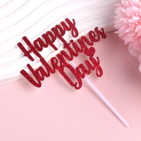 10PCS Happy Valentines Day Cake Toppers Glitter Valentines Heart Cupcake Toppers for Valentine’s Day Birthday Wedding Anniversary Engagement Party Cake Decoration Supplies Red in Saudi Arabia