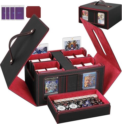 Card Deck Box for MTG with Commander Display, 5 in 1 Card Storage Box Fits 400+ Double-sleeved Cards, Deck Case for TCG Cards with Dividers, Dice Tray, Magnetic Card Holders, Black Purple in Saudi Arabia