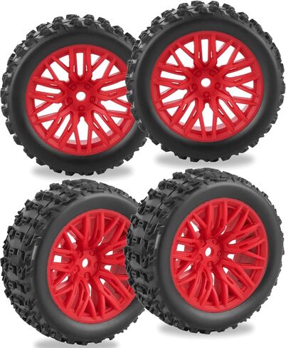 عجلات وإطارات عربات التي تجرها الدواب RC لسيارة 1/18 Typhon Grom RC الزاحفة، عجلات وإطارات RC عجلات عربات التي تجرها الدواب وإطارات مطاطية حافة بلاستيكية، 4 قطع، أحمر in Saudi Arabia