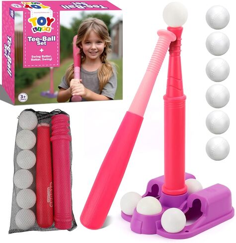 TOY Life Tball Set for Kids 3-5 T Ball Toddler Baseball Set Girls T Ball Sets for Kids 5-8 Tball Bat Tee Ball Sets for Kids 3-5 Tball Set for Toddlers 1-3 Outdoor Toddler Toys 6 T-Balls Glove in Kuwait