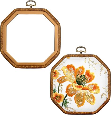 2 PCS Embroidery Hoops, Imitate Wood Octagonal Frame Cross Stitch Hoop Ring Decoration Imitated Wood Display Frame for Embroidery Art Craft DIY Sewing Ornaments Hanging Decoration in Kuwait