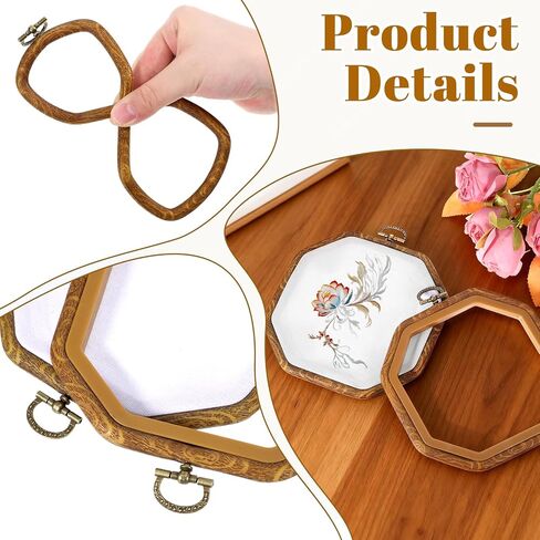 2 PCS Embroidery Hoops, Imitate Wood Octagonal Frame Cross Stitch Hoop Ring Decoration Imitated Wood Display Frame for Embroidery Art Craft DIY Sewing Ornaments Hanging Decoration in Kuwait