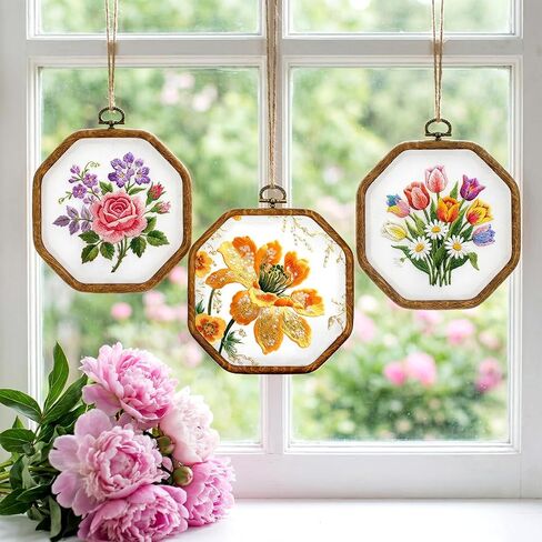 2 PCS Embroidery Hoops, Imitate Wood Octagonal Frame Cross Stitch Hoop Ring Decoration Imitated Wood Display Frame for Embroidery Art Craft DIY Sewing Ornaments Hanging Decoration in Kuwait