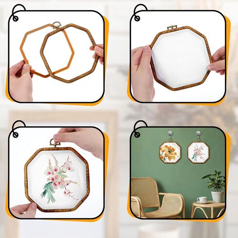 2 PCS Embroidery Hoops, Imitate Wood Octagonal Frame Cross Stitch Hoop Ring Decoration Imitated Wood Display Frame for Embroidery Art Craft DIY Sewing Ornaments Hanging Decoration in Kuwait