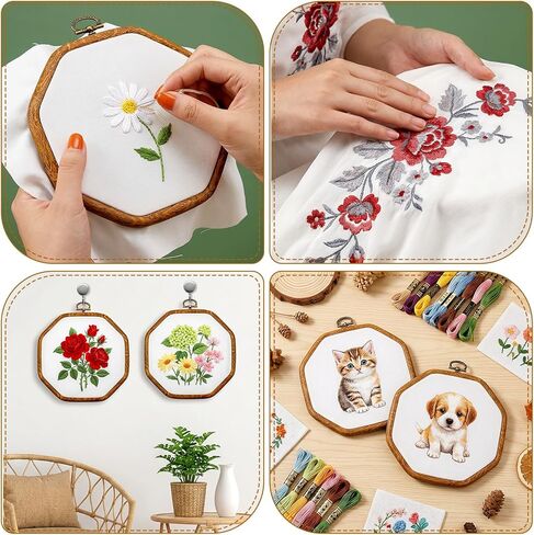 2 PCS Embroidery Hoops, Imitate Wood Octagonal Frame Cross Stitch Hoop Ring Decoration Imitated Wood Display Frame for Embroidery Art Craft DIY Sewing Ornaments Hanging Decoration in Kuwait