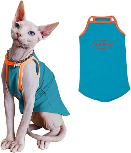Sphynx Cat Shirt, Breathable Stretchy Cat Summer Vest, Soft Hairless Cats Shirt, Sleeveless Tanktop for Cats Only (Blue, M (3.5-5.5lbs)) in Saudi Arabia