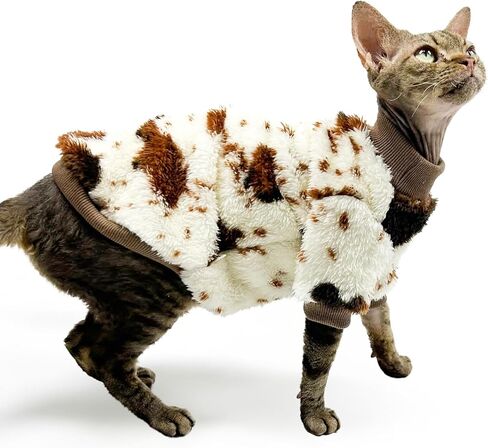 Cat Flannel Clothes, Warm Soft Winter Jumpsuit Sweater Shirt Clothing for Hairless Sphynx Devon & Indoor Kittens (XL) in Kuwait