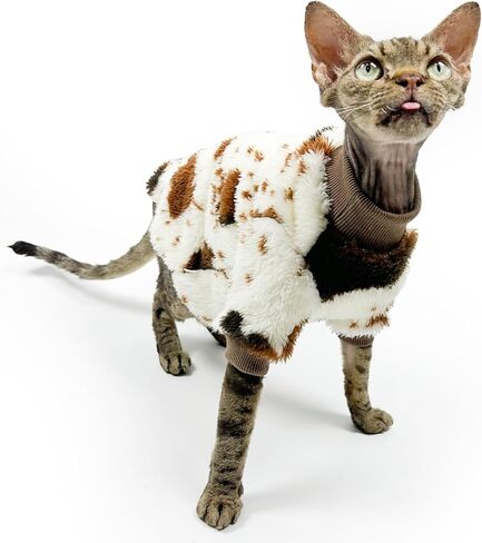 ملابس قطط من الفلانيل، ملابس شتوية دافئة وناعمة وقميص للقطط من نوع Sphynx Devon والقطط الداخلية (XL) in Kuwait