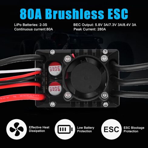 GLOBACT 80A Brushless ESC 2-3S Built-in Bluetooth Electronic Speed Controller for TRX4 SCX10 1/10 RC Crawler Upgrades in Saudi Arabia