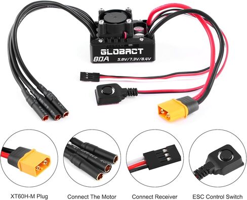 GLOBACT 80A Brushless ESC 2-3S Built-in Bluetooth Electronic Speed Controller for TRX4 SCX10 1/10 RC Crawler Upgrades in Saudi Arabia