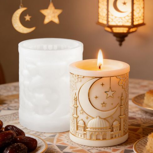 Eid Ramadan Star Moon Candle Molds For Candle Making Cylinder Umrah Mubarak Candle Soap Mold Islam Muslim Religious Building Epoxy Resin Molds Silicone Mold Home Ramadan Decorations DIY Craft Supplies in Saudi Arabia