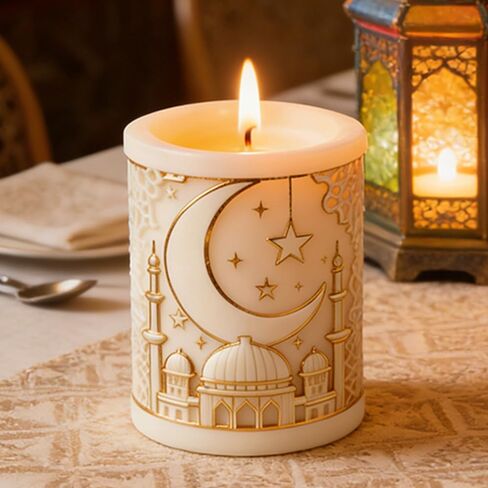 Eid Ramadan Star Moon Candle Molds For Candle Making Cylinder Umrah Mubarak Candle Soap Mold Islam Muslim Religious Building Epoxy Resin Molds Silicone Mold Home Ramadan Decorations DIY Craft Supplies in Saudi Arabia